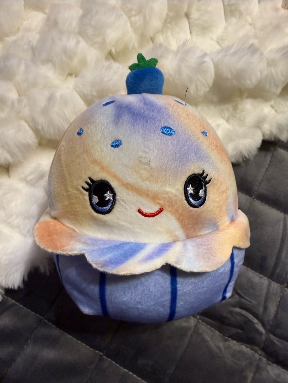 Squishmallows Blue and Cream Cupcake Plush with Green Top